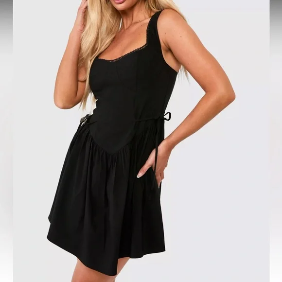 boohoo Corset Bengaline Milkmaid Mini Dress - Black - Size 6